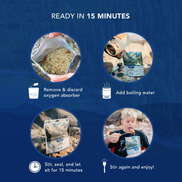 Backpacker's Pantry Dark Chocolate Cheesecake Mix in a compact travel pack for camping.