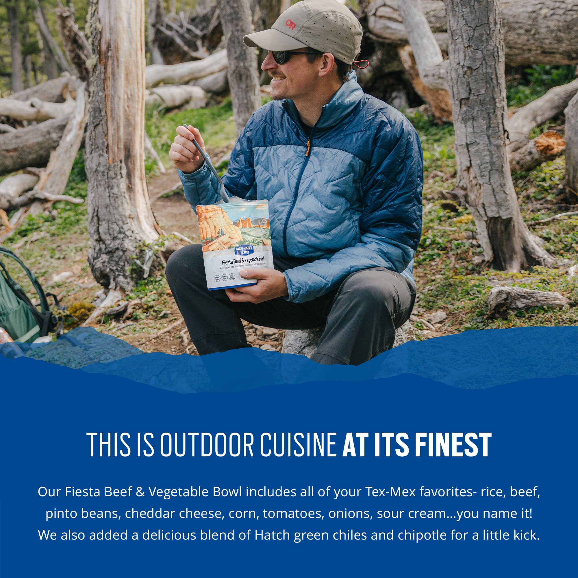 Backpacker's Pantry freeze-dried meal packaging shows shelf-stable convenience
