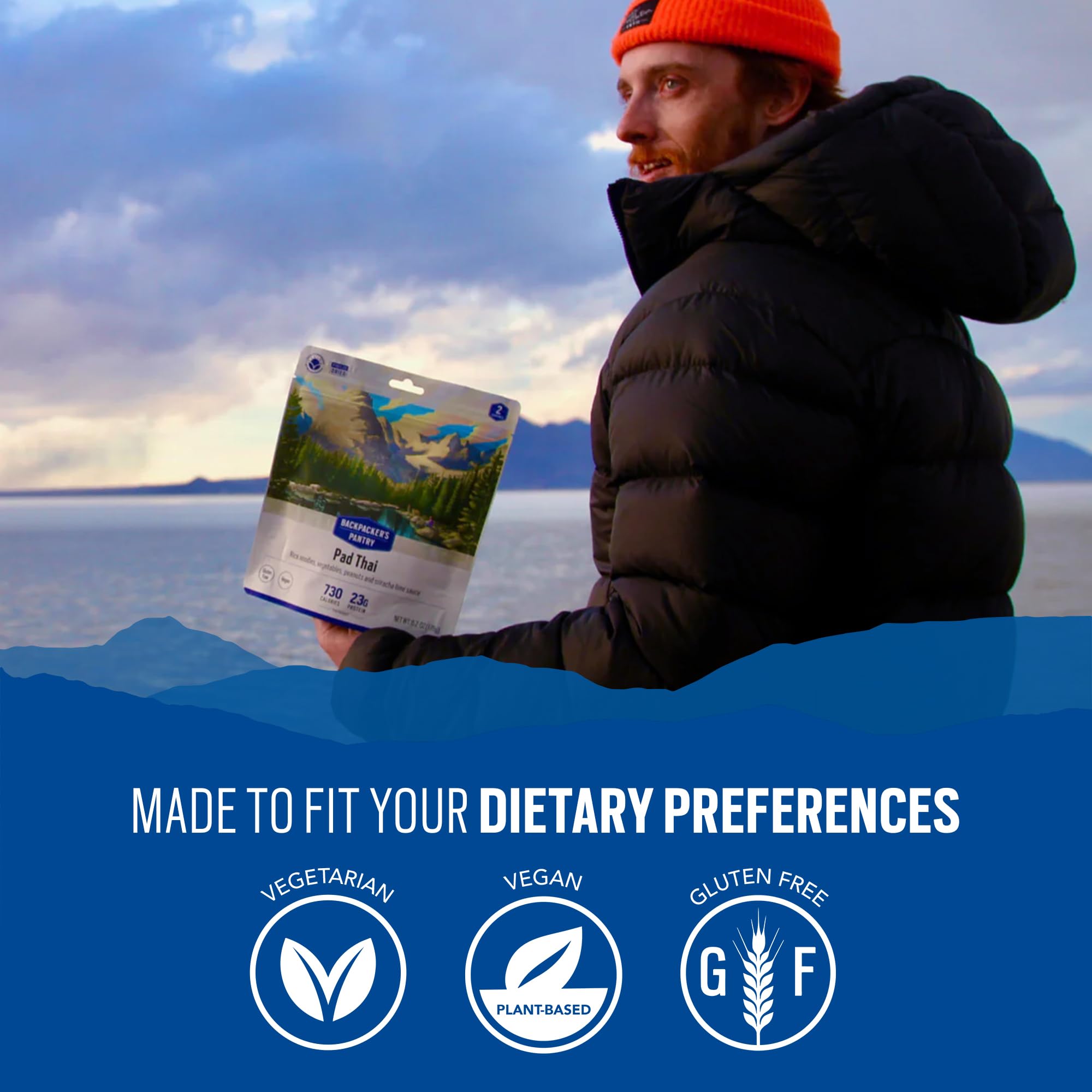 Backpacker's Pantry Pad Thai with Chicken nutrition label showing 23g protein per serving