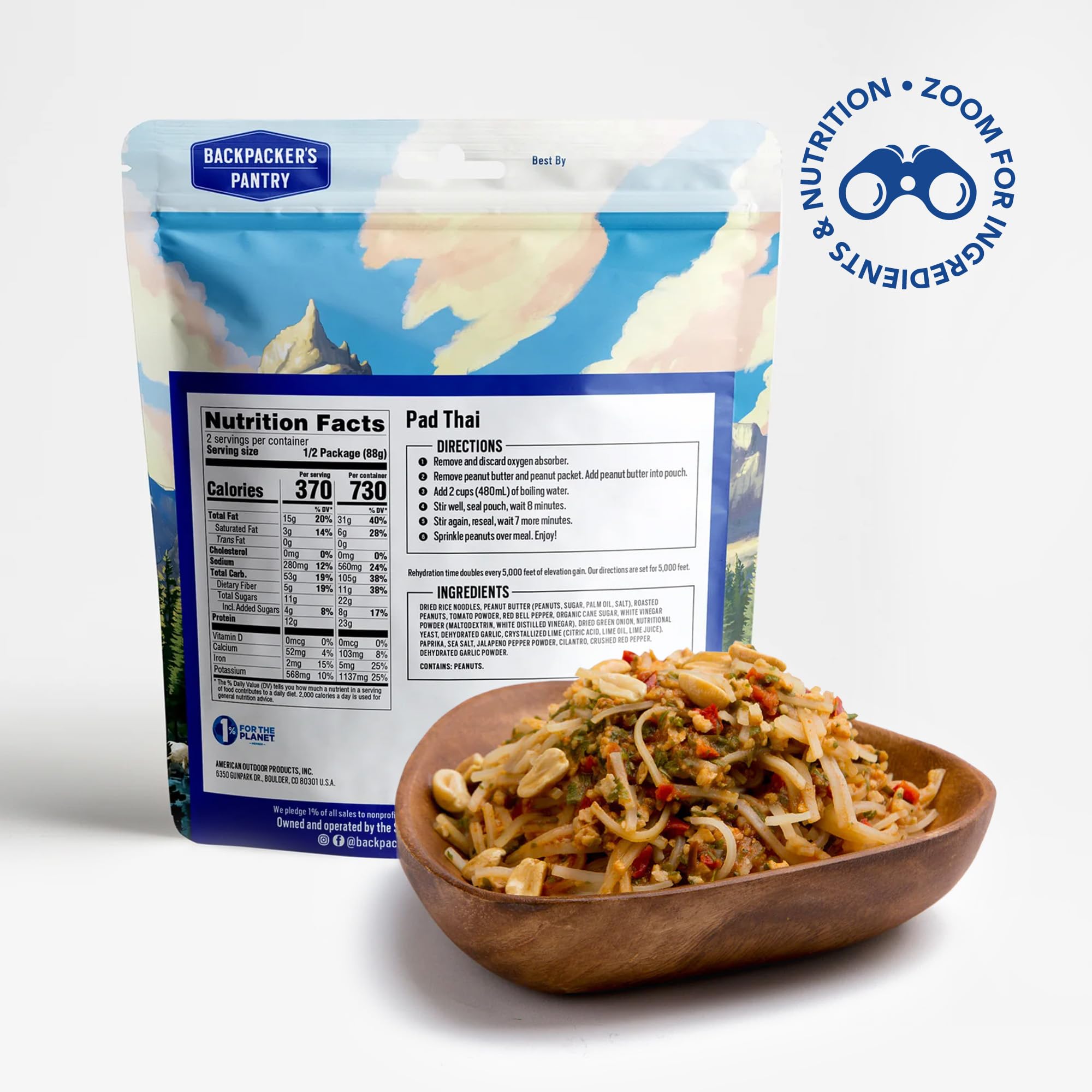Backpacker's Pantry Pad Thai with Chicken serving in a bowl for camp dinners
