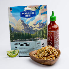 Backpacker's Pantry Pad Thai prepared-serving showing a quick camping dinner option.