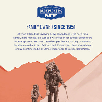 Backpacker's Pantry Shepherd's Stew nutrition graphic highlights gluten-free protein.
