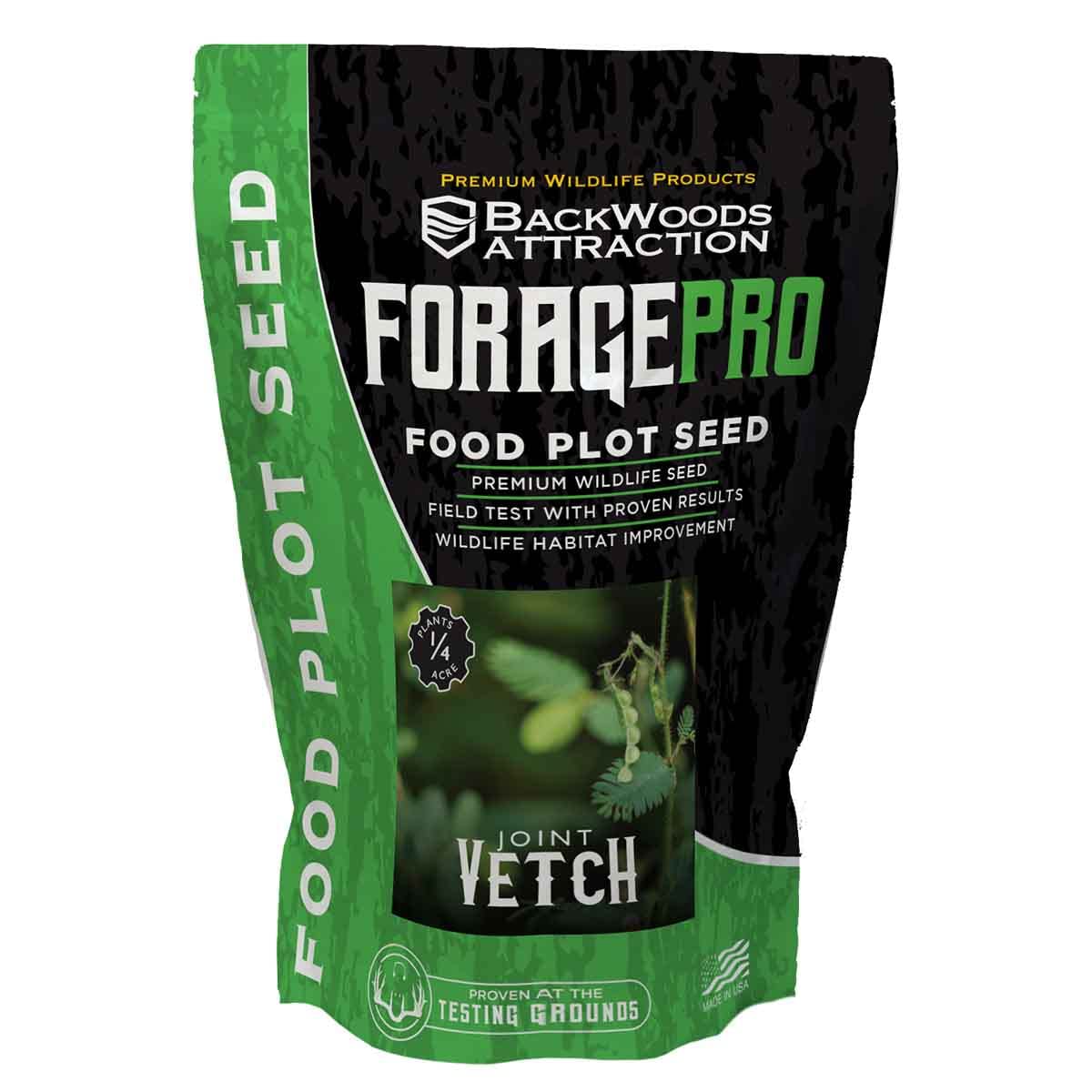 Backwoods Attraction Joint Vetch seed bag for wildlife food plots and forage.