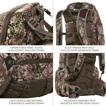 Badlands 2200 rifle-bow-boot enables hands-free carry of weapons.
