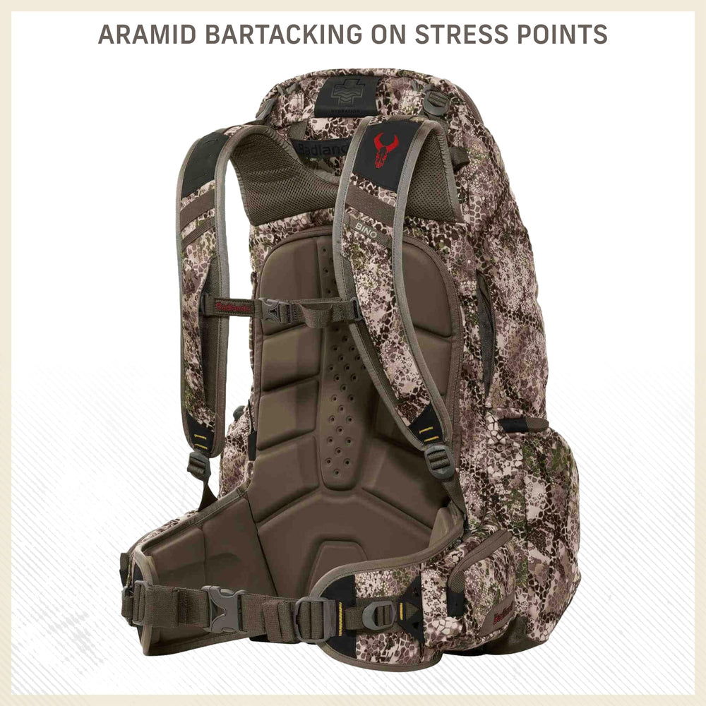 Badlands 2200 silent-fabric reduces noise and weather intrusion during hunts.