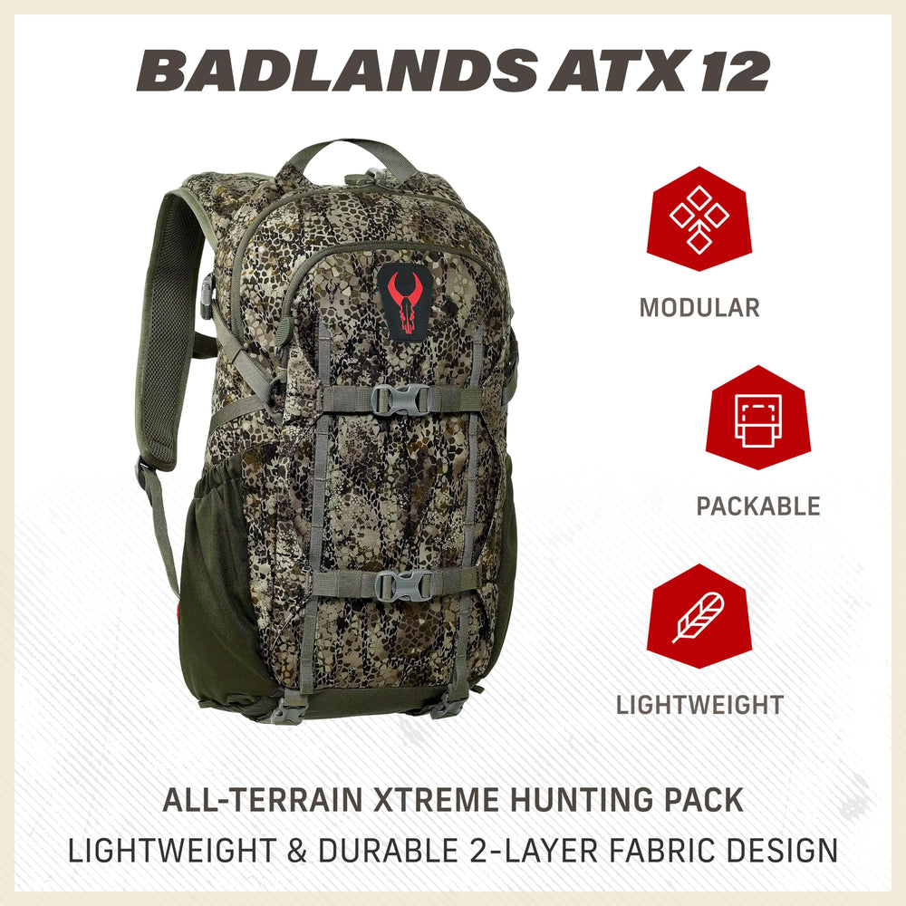 Badlands ATX 12 pack water-repellent finish helps defend against light rain