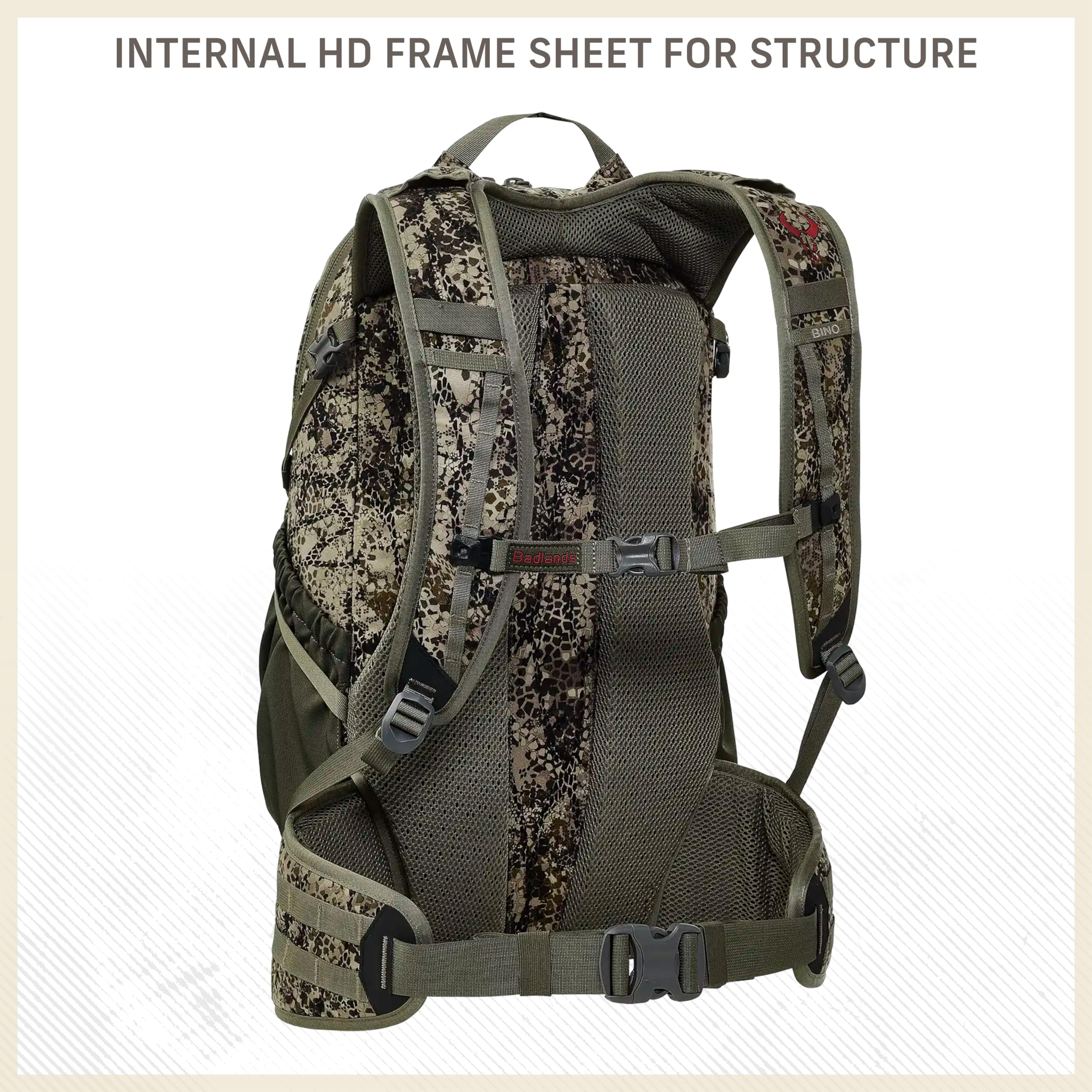 Badlands ATX16 pack bino harness compatibility tailors optics access during hunts.