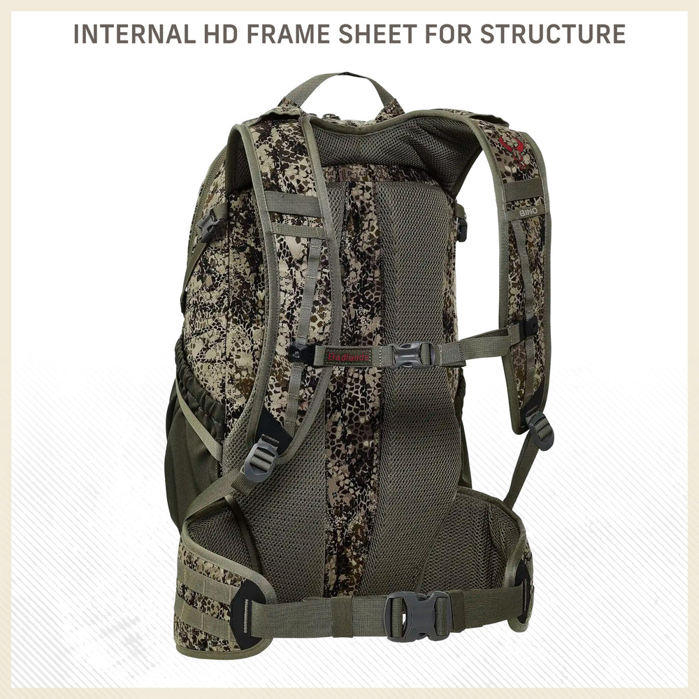 Badlands ATX16 pack bino harness compatibility tailors optics access during hunts.