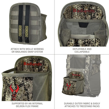 Badlands collapsible basket folded flat saves pack space after hunt.