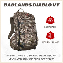 Badlands Diablo VT Strata suspension back panel provides airflow for cooler carries.