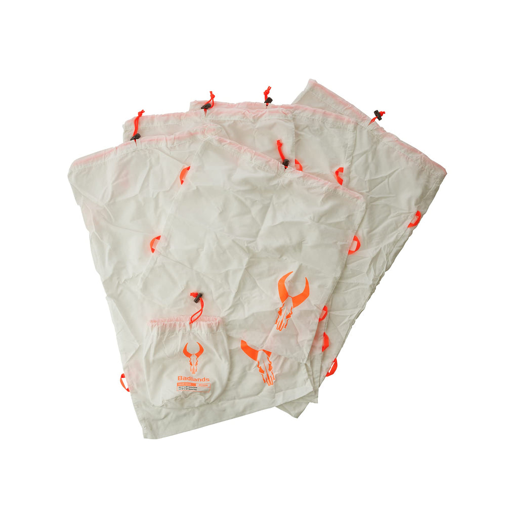 Badlands Game Bags 5 Pack White Medium bundle emphasizes reinforced seams for rugged field use.