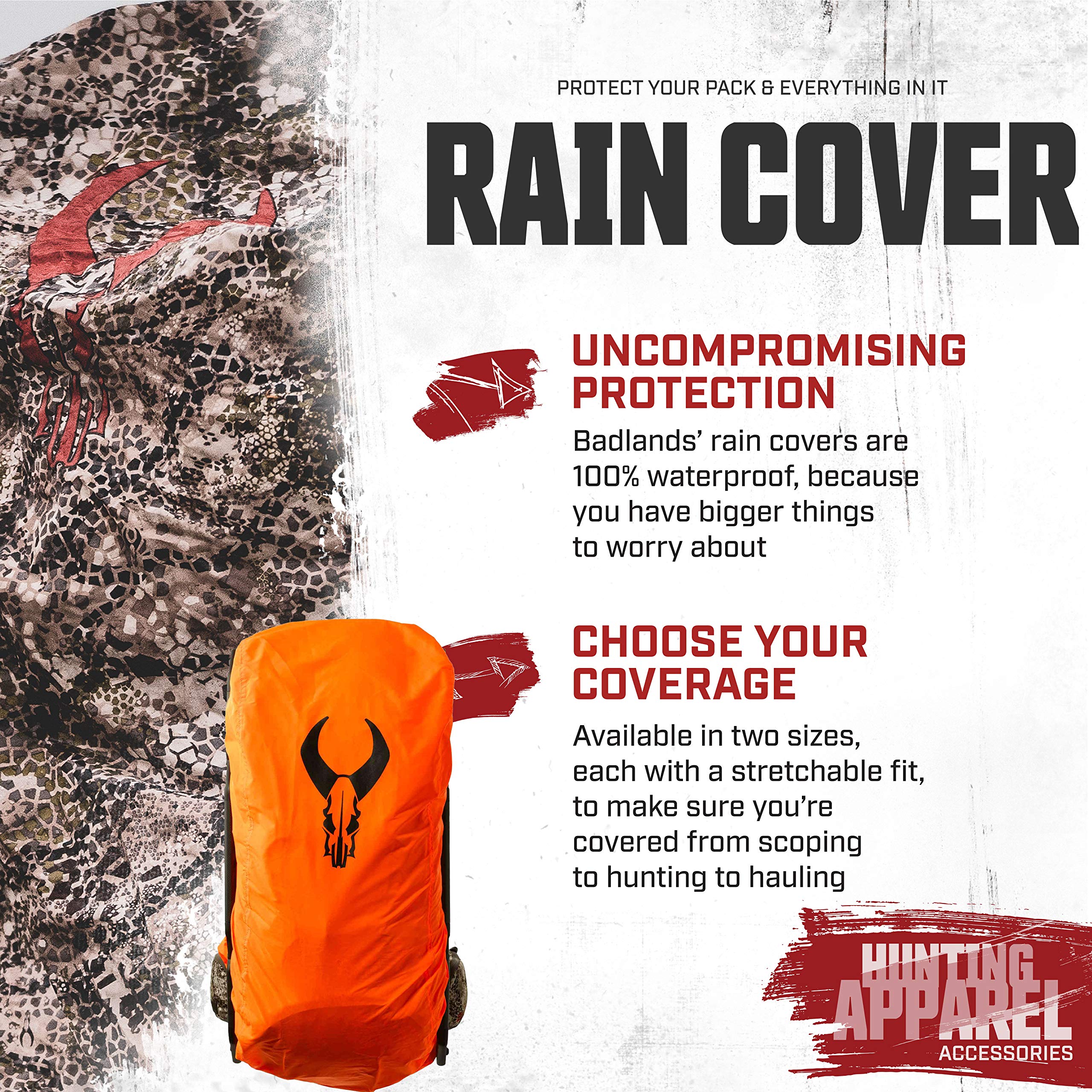 The included stuff sack keeps the Badlands rain cover compact for quick, compact packing.