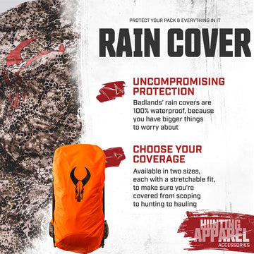 The included stuff sack keeps the Badlands rain cover compact for quick, compact packing.