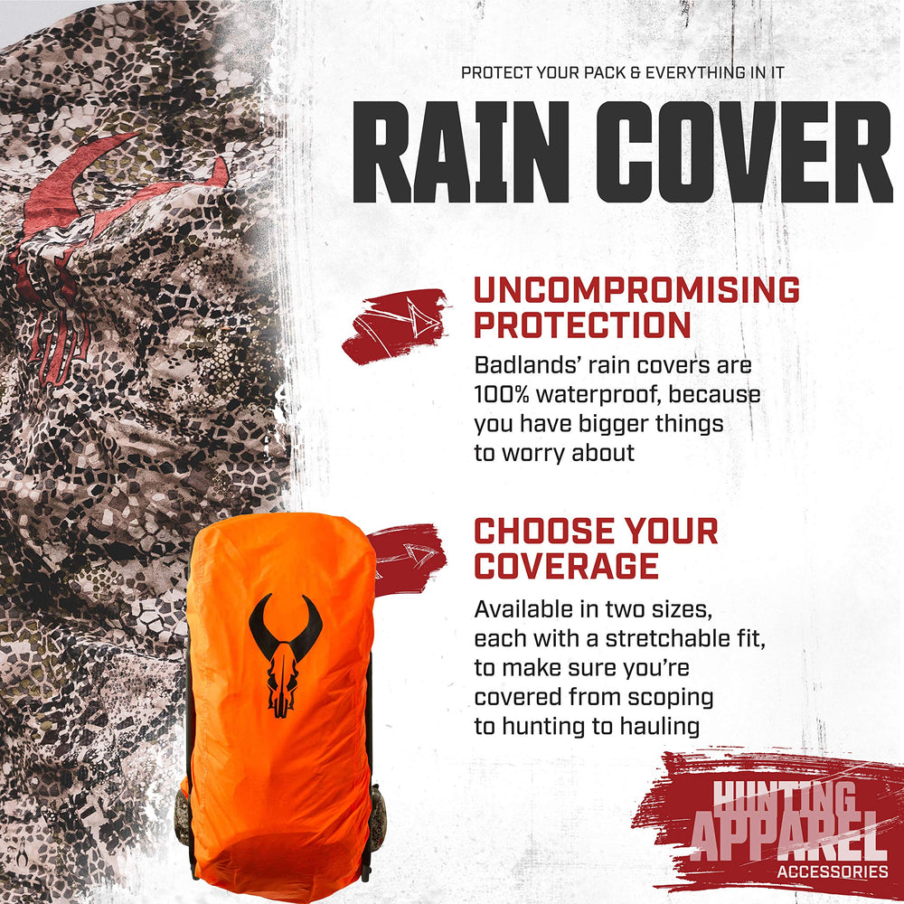 The included stuff sack keeps the Badlands rain cover compact for quick, compact packing.