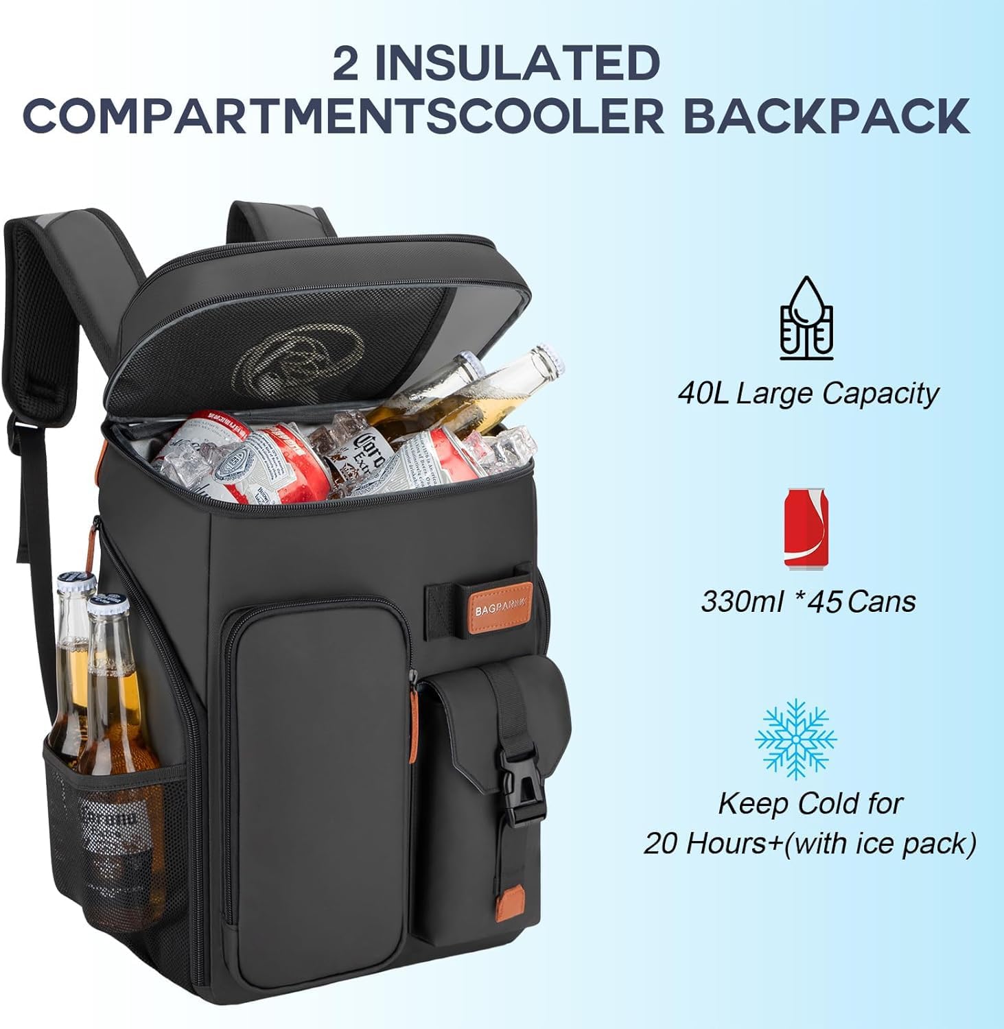 BAGPARKK beach-ready cooler backpack in use at park or beach.