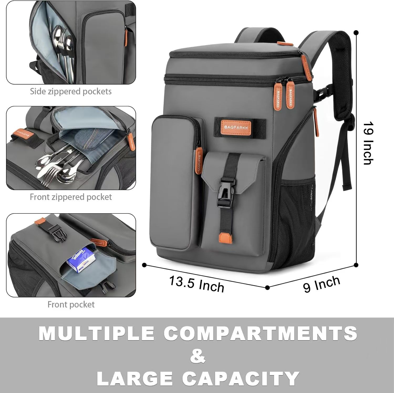 BAGPARKK insulated cooler backpack dual compartments keeping drinks cold and dry foods separate