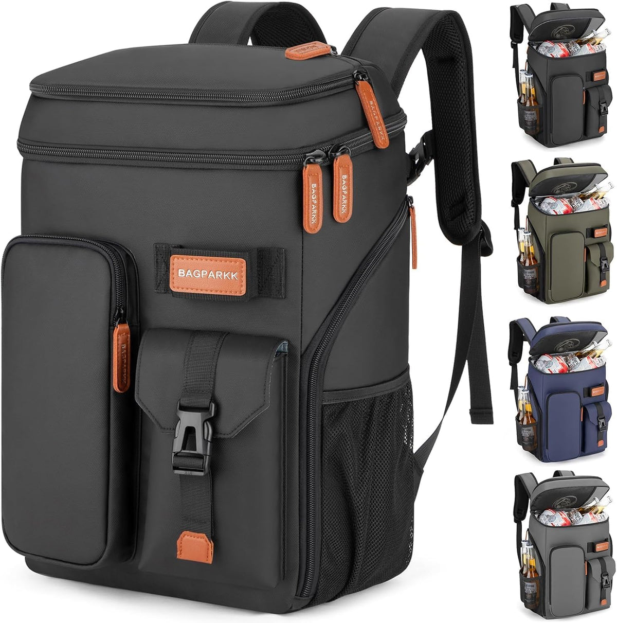 BAGPARKK insulated cooler backpack front view, showing roomy storage for meals on the go.