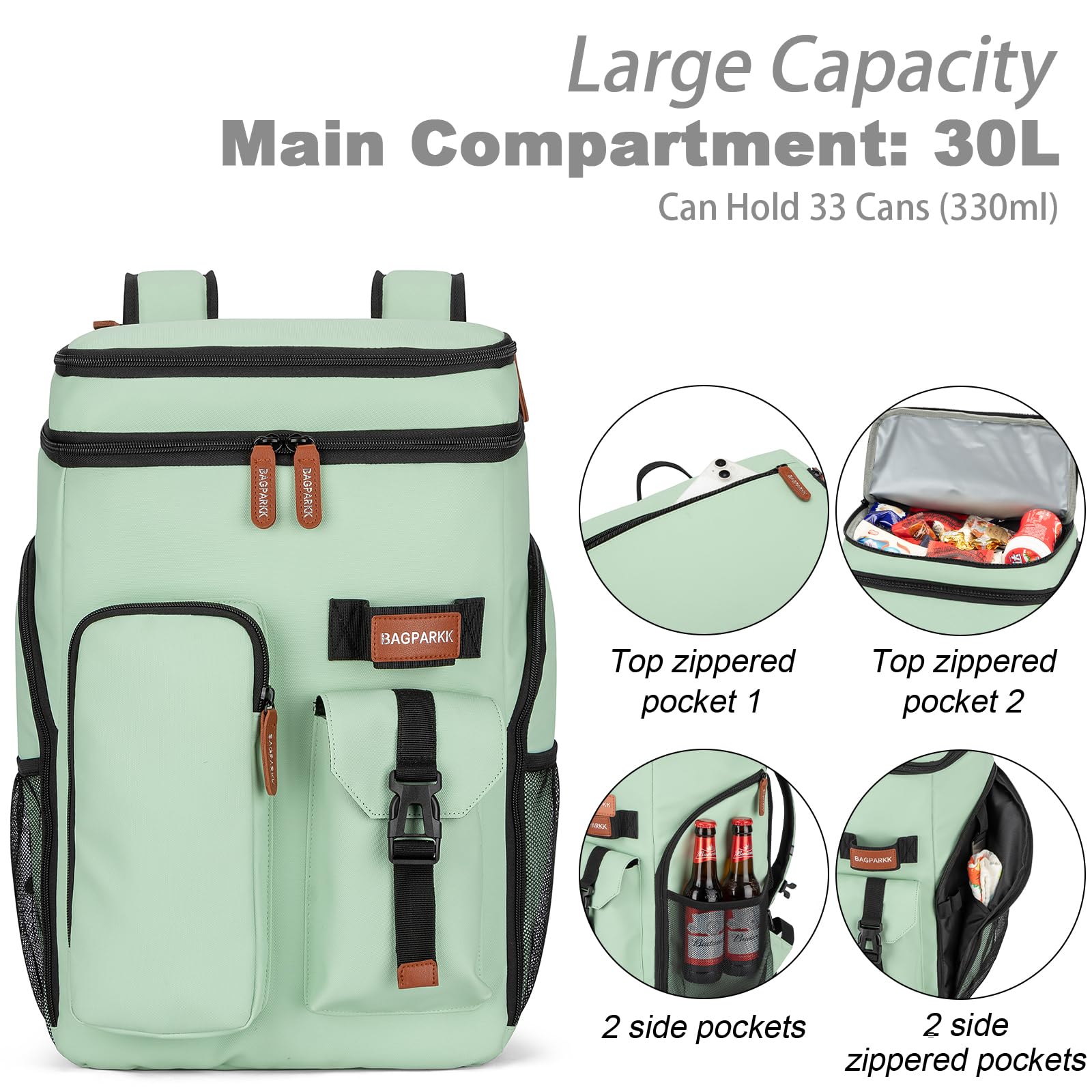 BAGPARKK insulated cooler backpack padded shoulder strap reducing fatigue during outdoor use