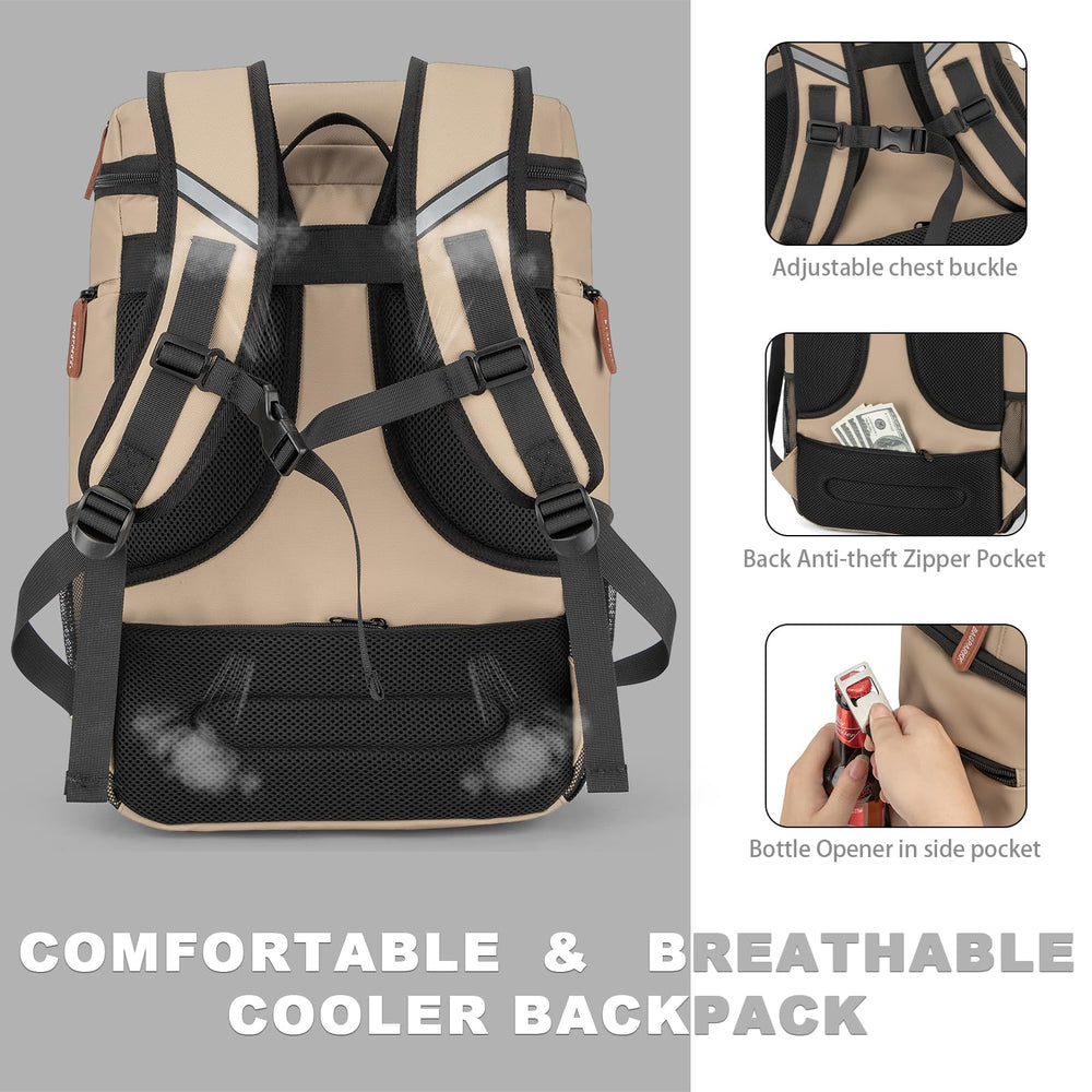BAGPARKK insulated cooler backpack side pockets hold bottles and accessories.