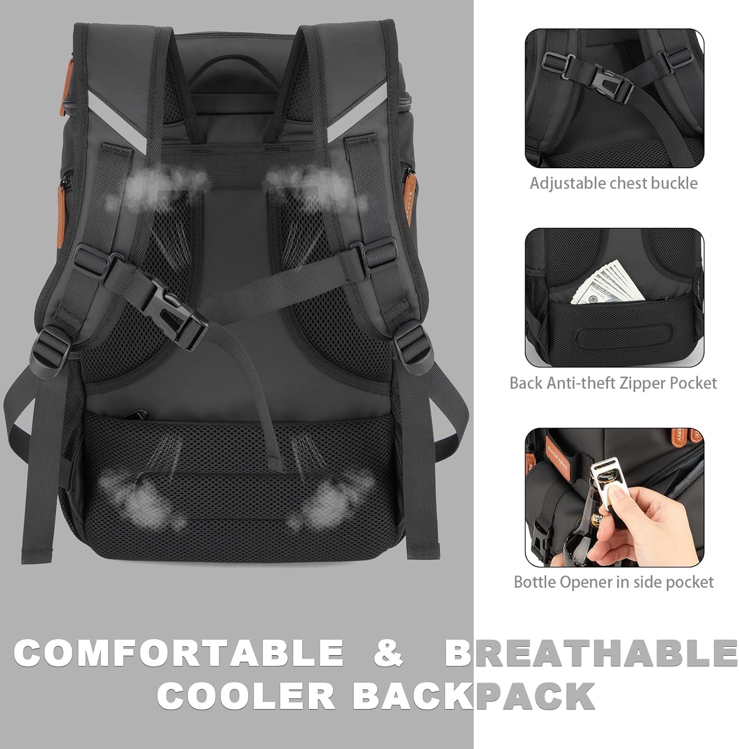 BAGPARKK cooler backpack sternum strap, ergonomic design for day trips.