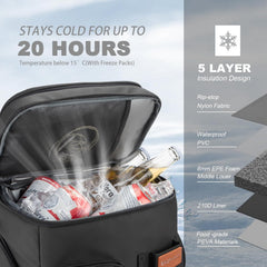 BAGPARKK insulated cooler backpack top compartments open, ideal for organizing drinks and snacks.