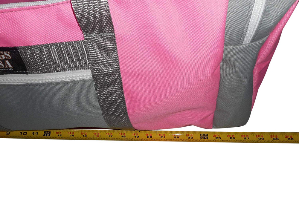Pink and gray BAGS USA carry-on bag made in the USA.