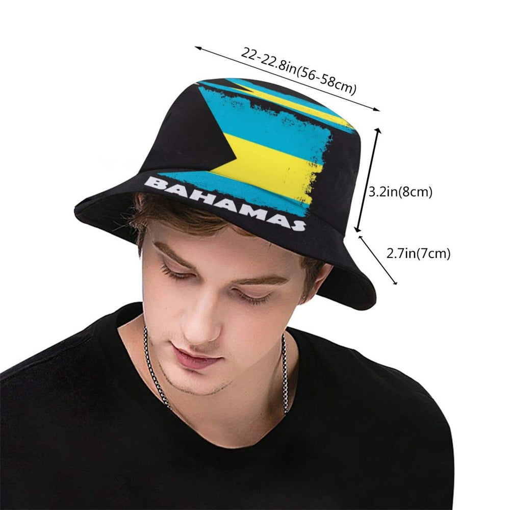 Unisex Bahamas flag bucket hat worn by man and woman