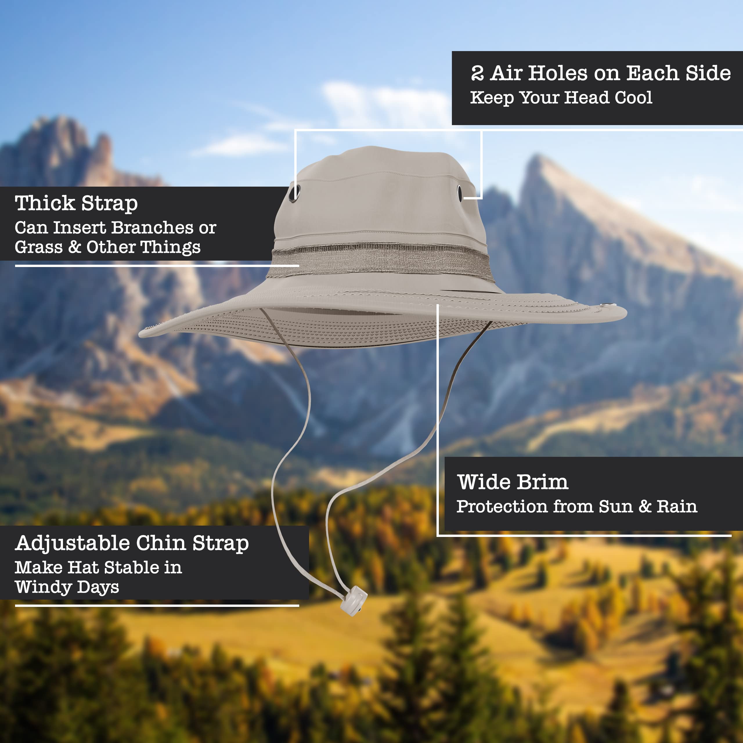 BaHoki Essentials adjustable chin strap keeps the hat secure in wind.