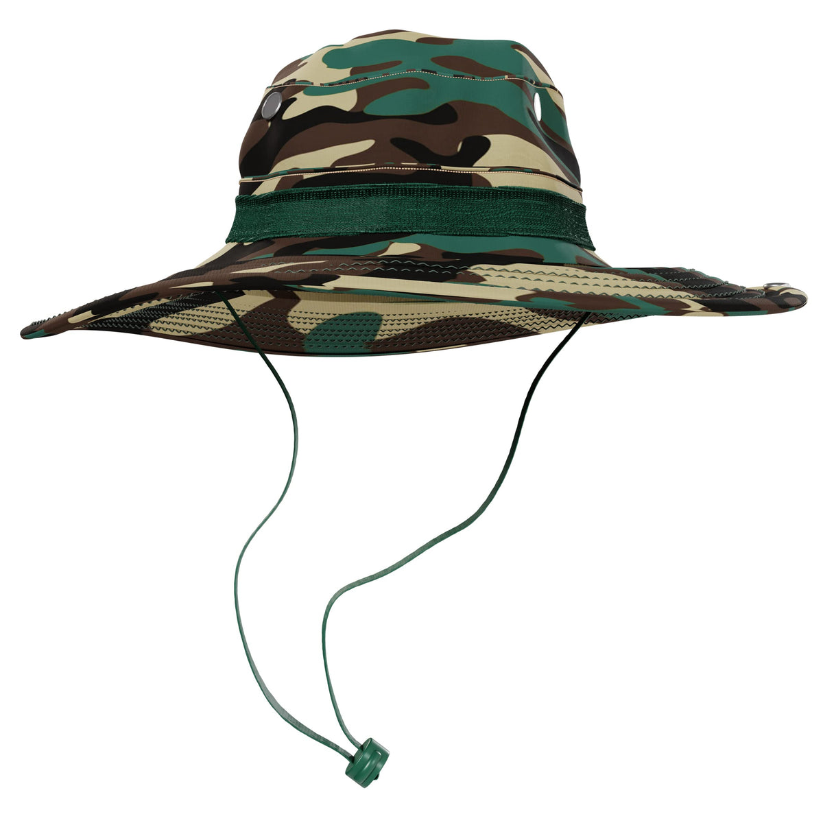 BaHoki Essentials military-style bucket hat with camo wide brim for sun protection during outdoor adventures.