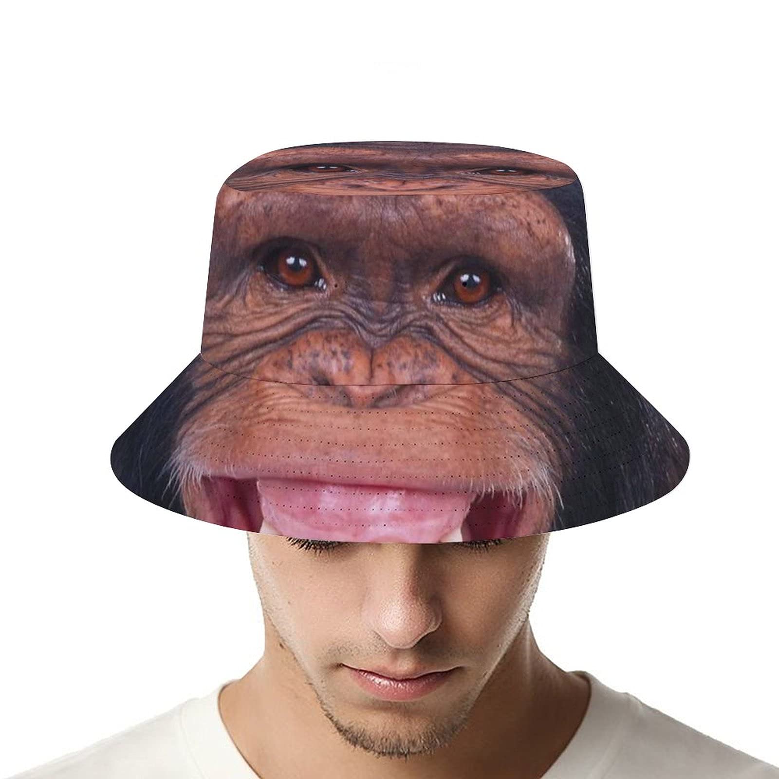 BAIKUTOUAN Big Monkey Orangutan Face Bucket Hat beach scene shade during outdoor fun.