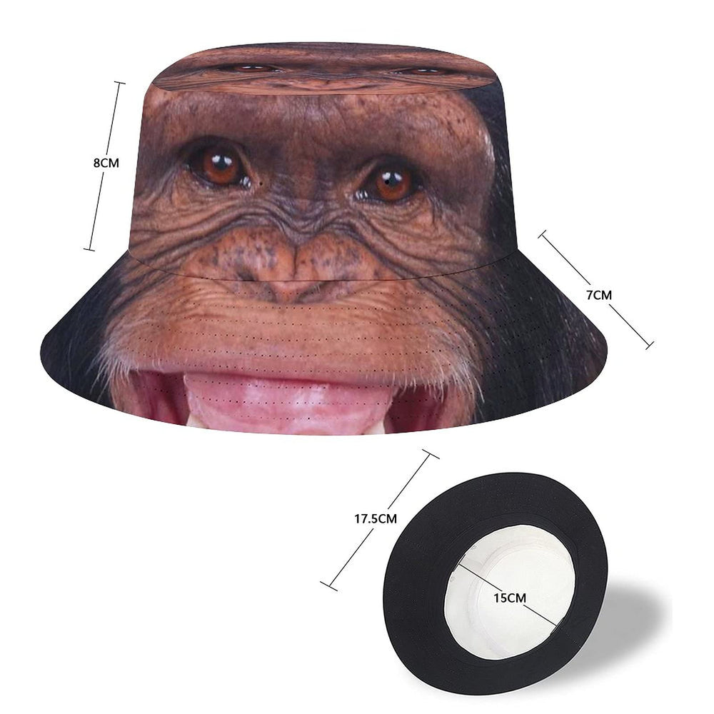 BAIKUTOUAN Big Monkey Orangutan Face Bucket Hat side view, sun protection on the go.