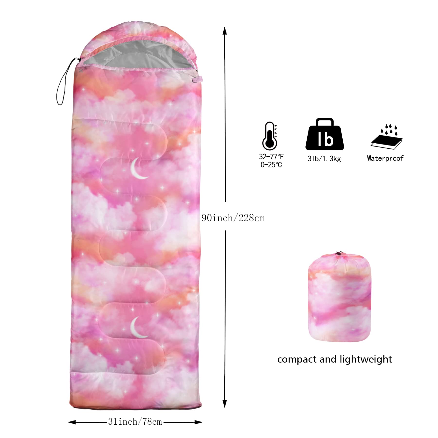 BailiPromise Pink Cloud sleeping bag suitable for adults and kids on outdoor trips.