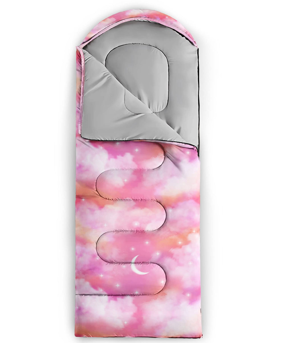 BailiPromise Pink Cloud sleeping bag foot-zip shows adjustable ventilation for seasonal comfort.
