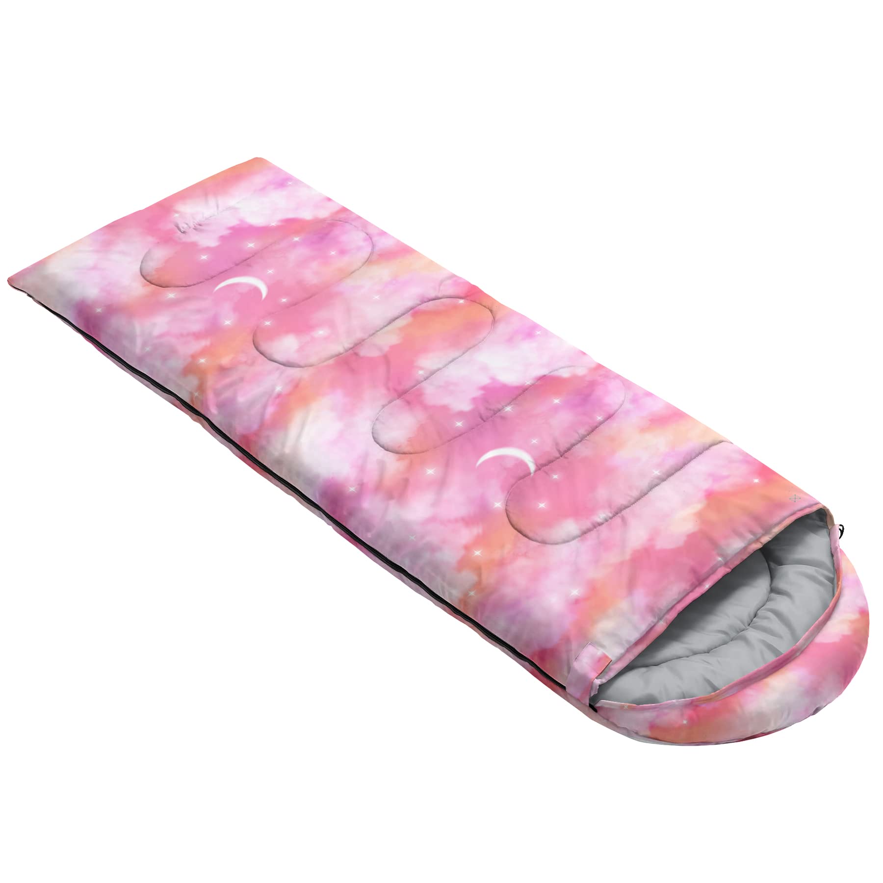 BailiPromise Pink Cloud sleeping bag hood drawstring demonstrates snug warmth on chilly nights outdoors.