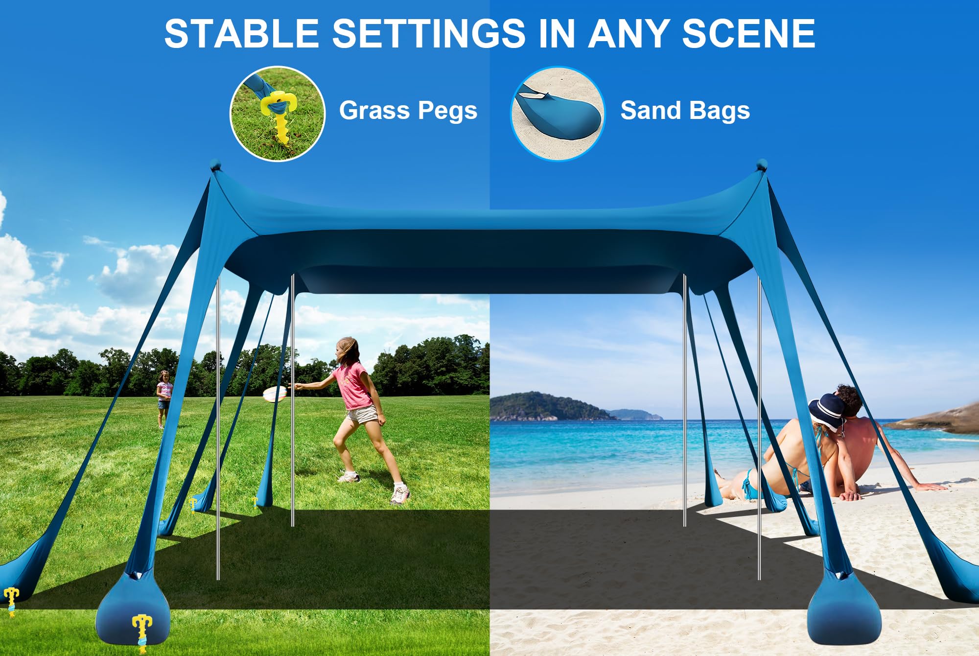 bailinghai beach tent upf50 shows UV shielding for midday sun.