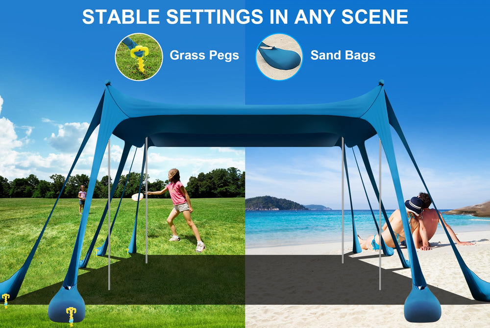 bailinghai beach tent upf50 shows UV shielding for midday sun.