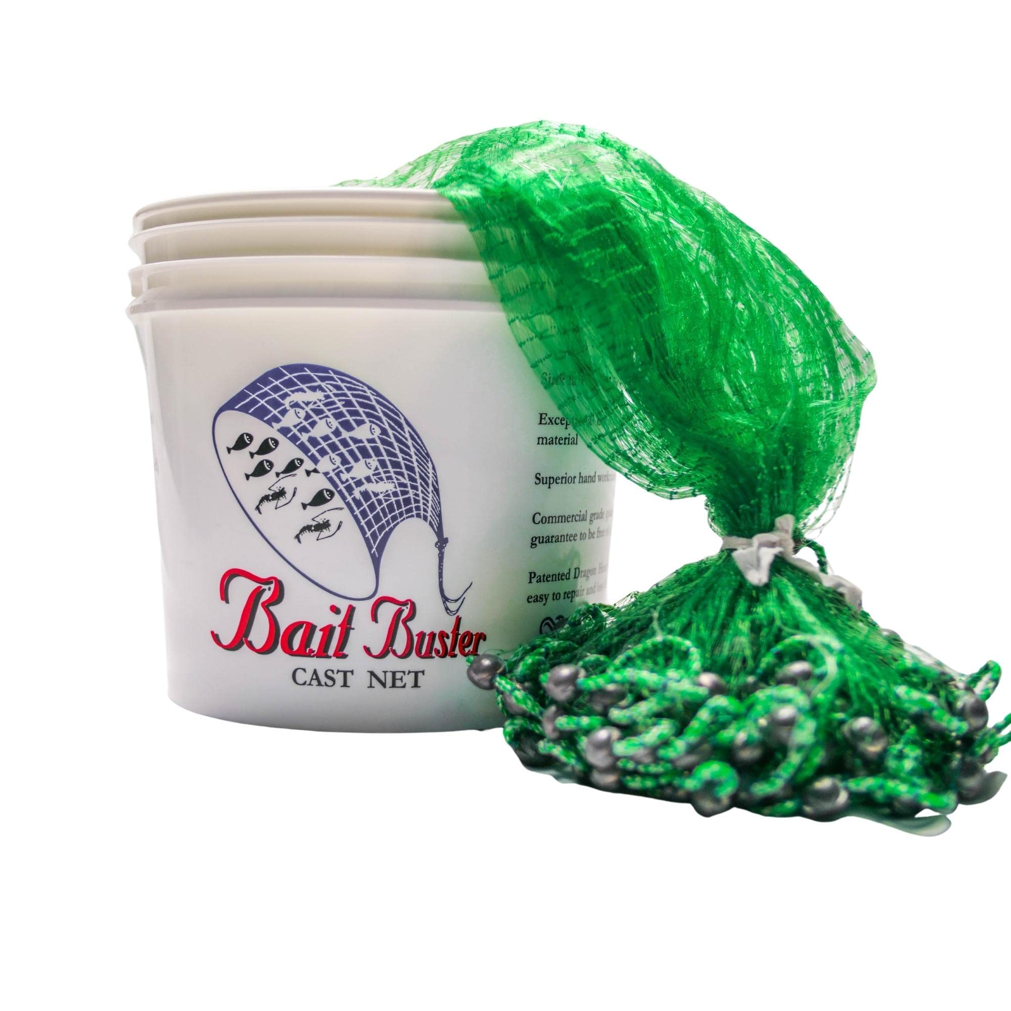 Bait Buster bait cast net ready for fast, wide bait coverage at 9 ft.