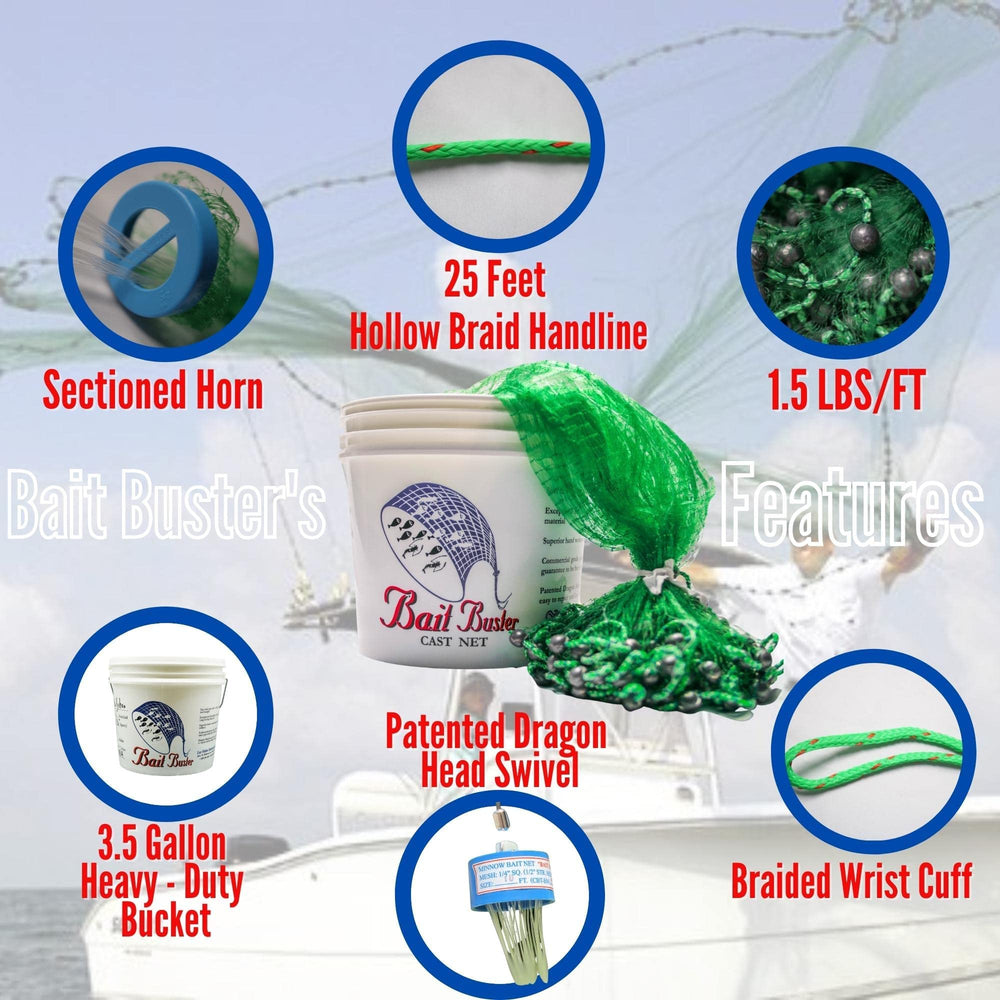Bait Buster cast net sinking action speeds bait collection.