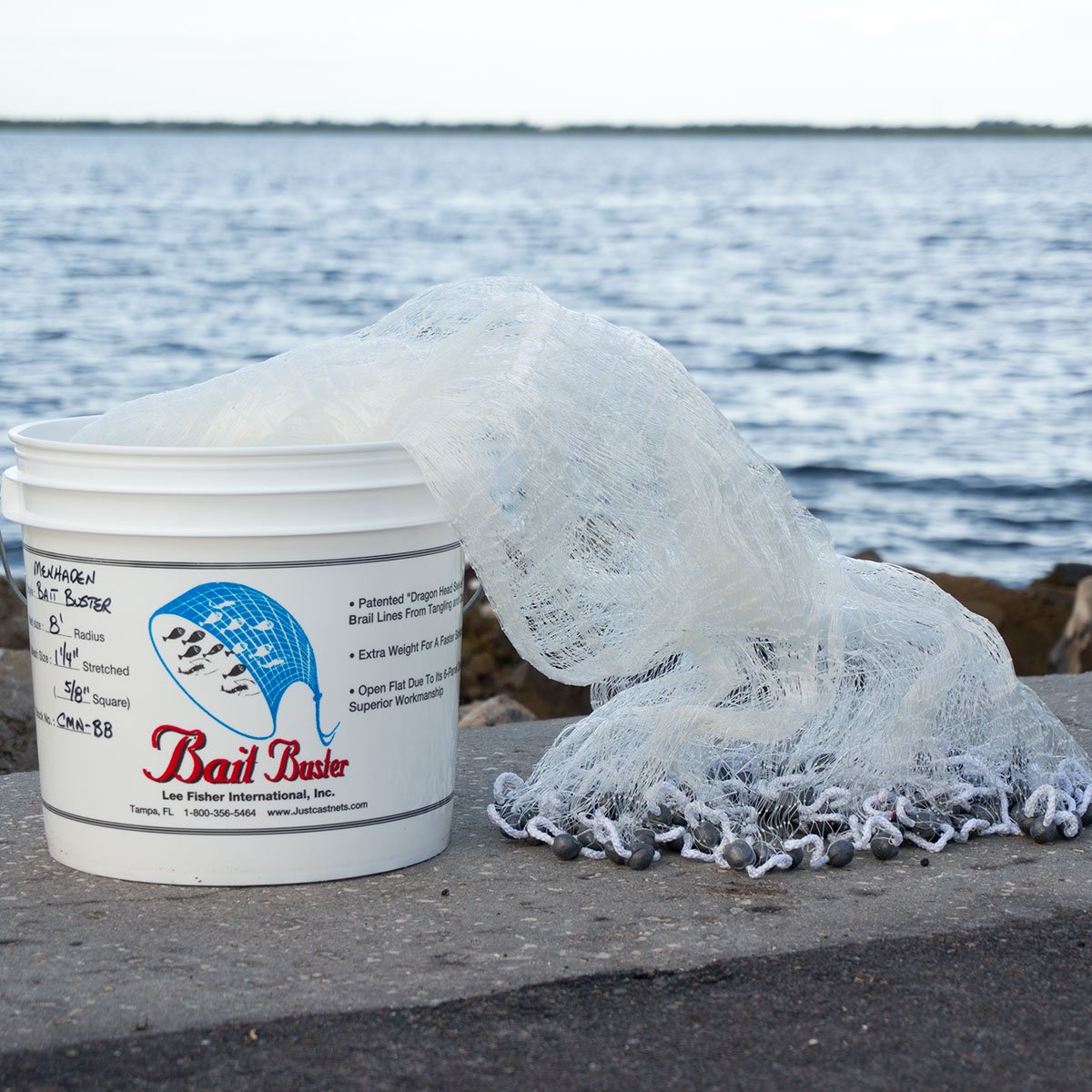 Bait Buster Menhaden Cast Net 10 ft, 5/8 inch mesh with Dragon Head Swivel