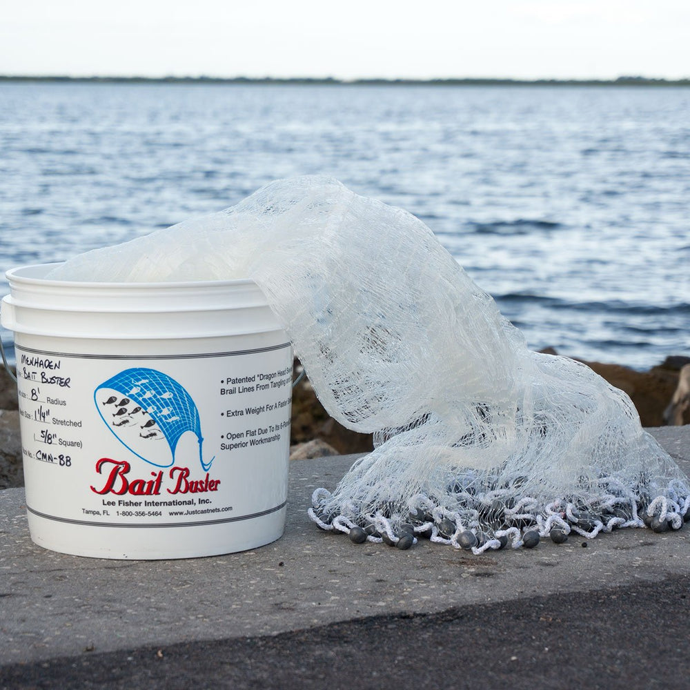Bait Buster Menhaden Cast Net 10 ft, 5/8 inch mesh with Dragon Head Swivel