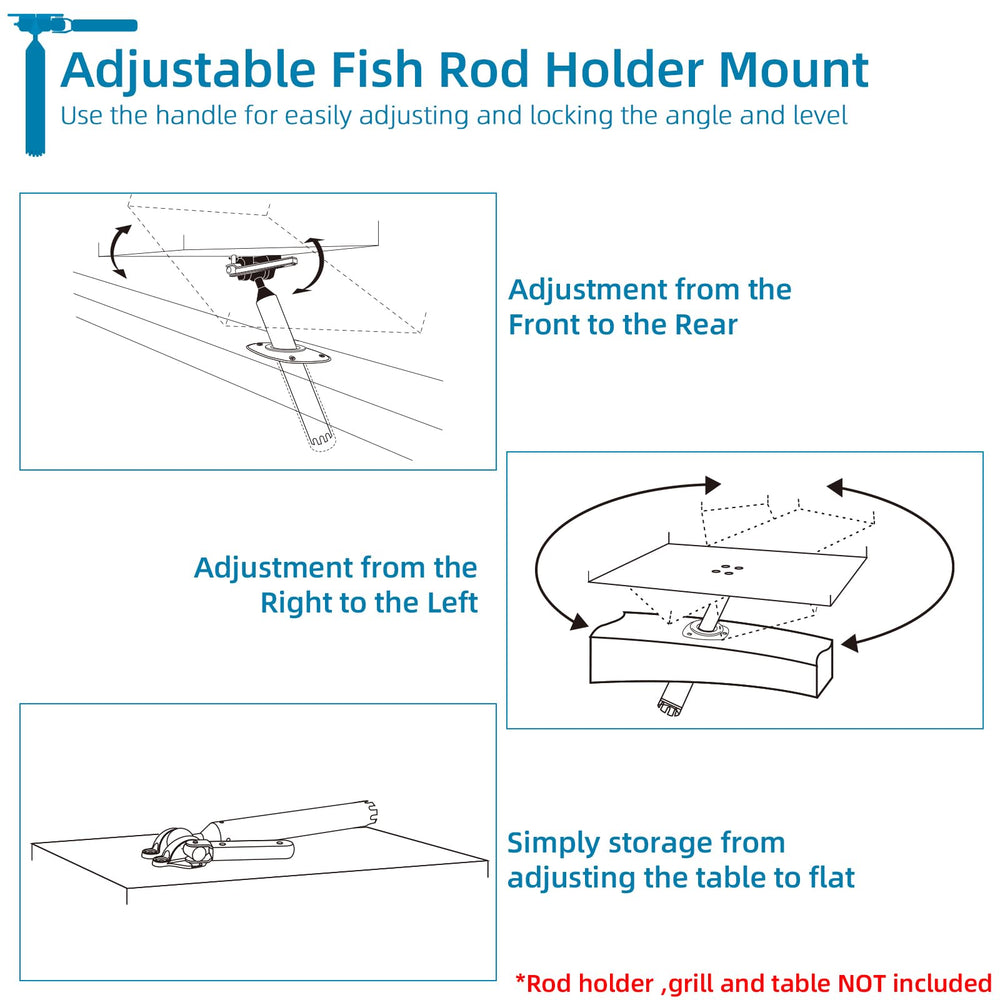 Bait and filet table mounting with rod holder compatibility