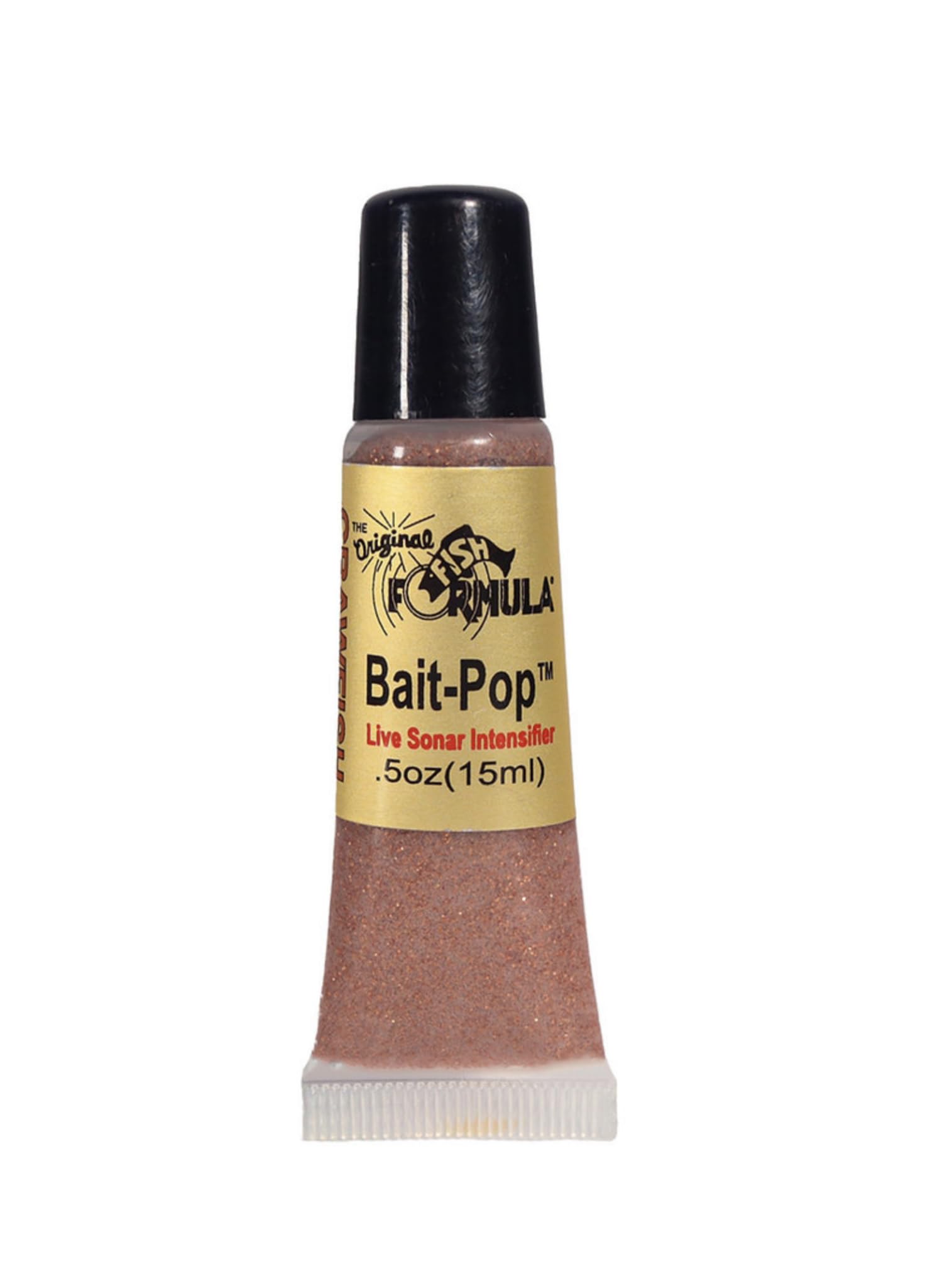 Bait-Pop Crawfish Formula Orange squeeze tube for quick, mess-free attractant application on fishing trips.