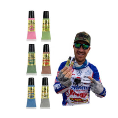 Bait-Pop Jacob Wheeler Pro Pack shows six squeeze tubes for quick, mess-free bait application.