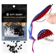 Bait Stoppers 300-Pack beads on a fishing hook shank