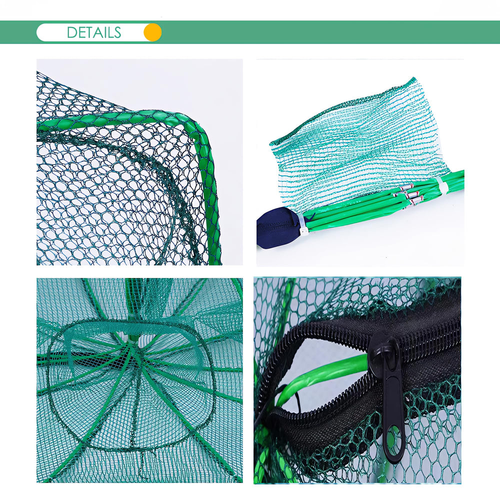 Close-up of the large zipper on the bait trap net