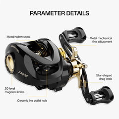 Brass main gear and pinion on baitcasting reel