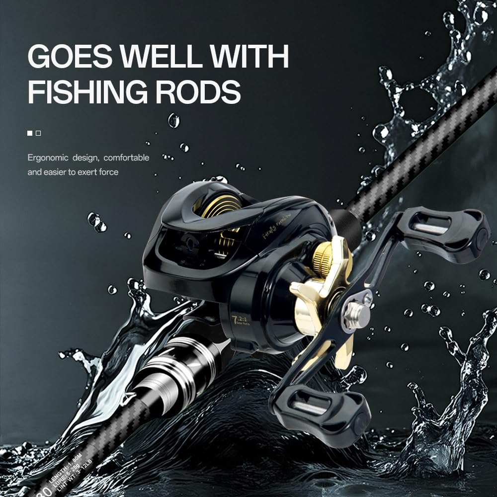 Close-up of baitcasting reel handle and dial