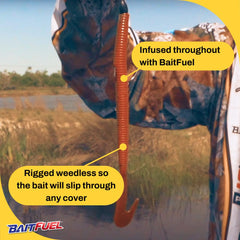 BAITFUEL Big Bopper Worm ideal for Carolina rigs in vegetation.