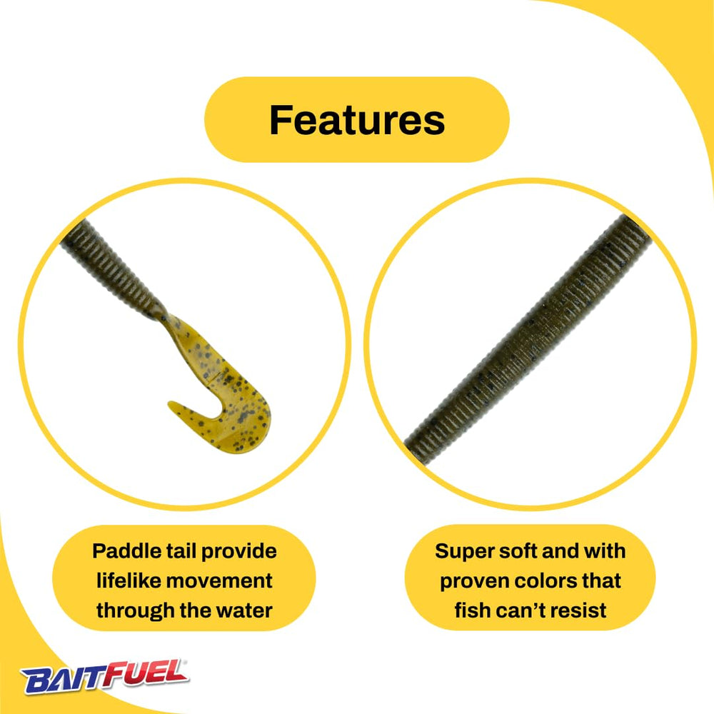 BAITFUEL Big Bopper Worm close-up head showcases durable body and scent-embedded design.