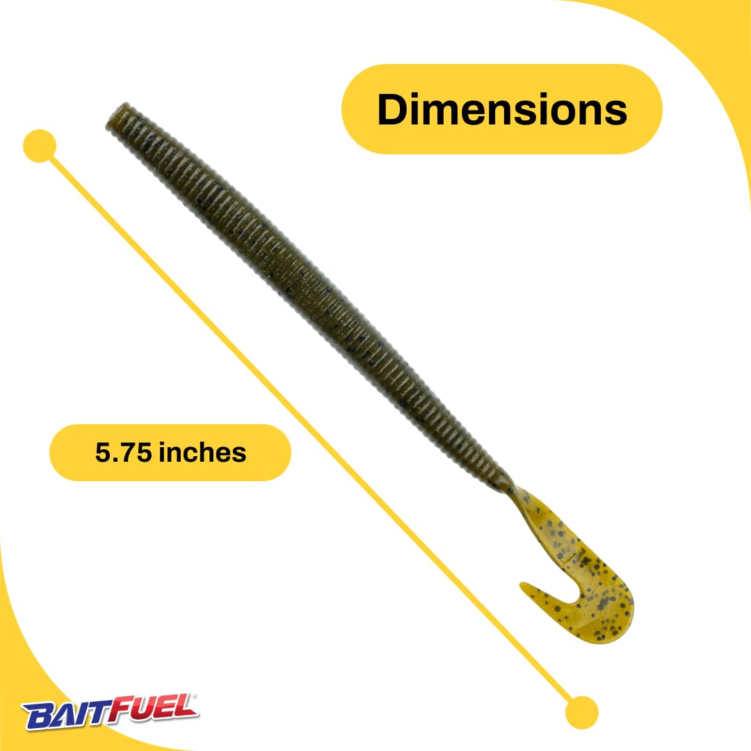 BAITFUEL Big Bopper Worm green pumpkin tail action emphasizes mega vibration for enticing strikes.